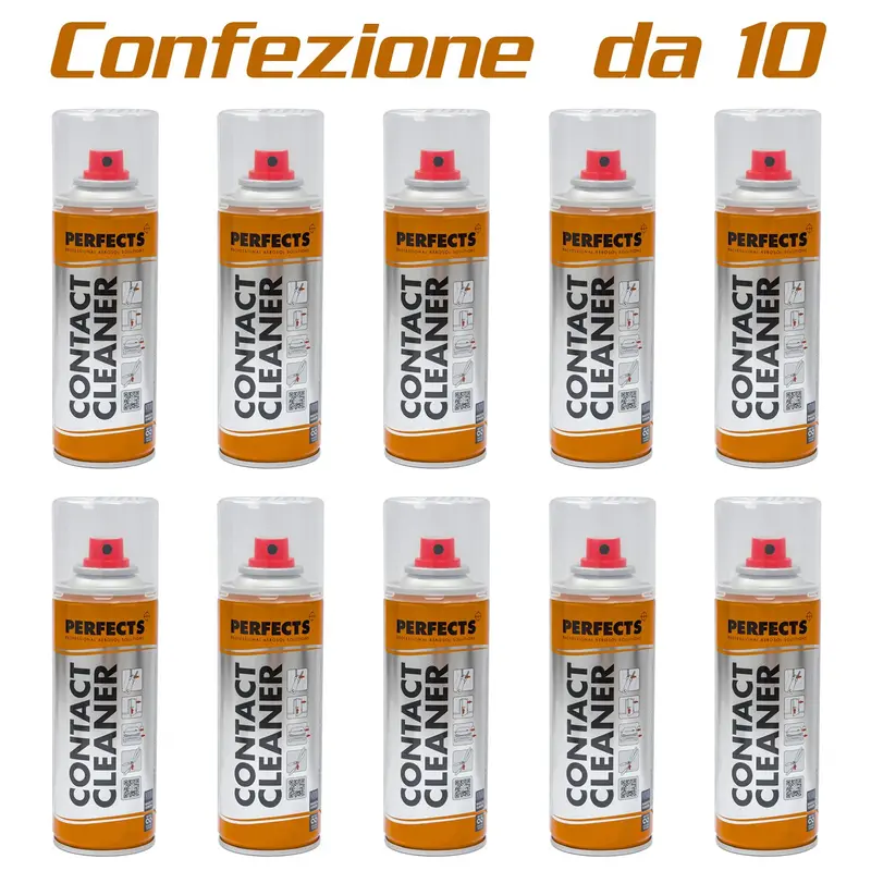 Perfects Confezione da 10 Spray pulitore oleoso professionale per contatti elettrici da 200ml, Lubrificante, Impermeabilizza contro l'umidità e lo sporco, Elimina ossido e resistenze di contatto