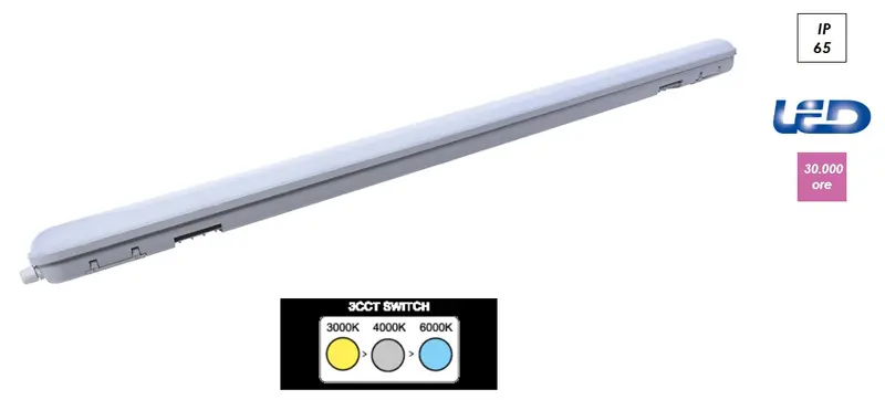 Plafoniera led stagna Imperia IP65 42ww 5220lm 3CCT 3000K/4000K/6000K 120CM 212561
