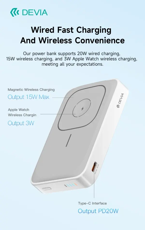 Power bank Magnetico Devia con supporto anche per Apple Watch 20W 10.000 mAh Bianco DEPB20M772W