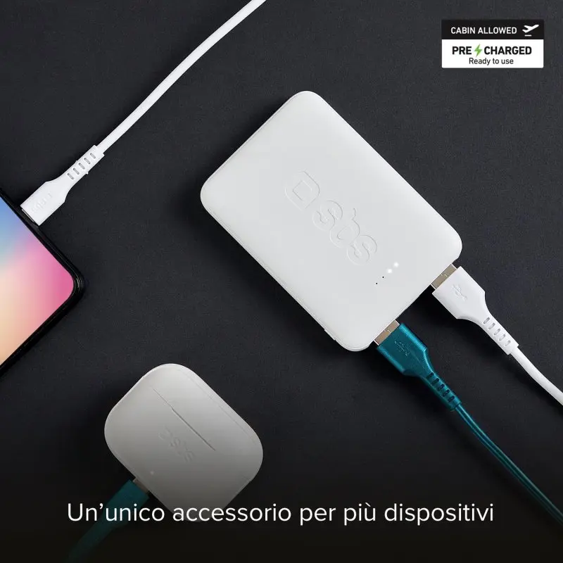 Power bank Pocket 5.000 mAh SBS - Ricarica rapida con porta USB 2.1A Intelligent Charge (IC)