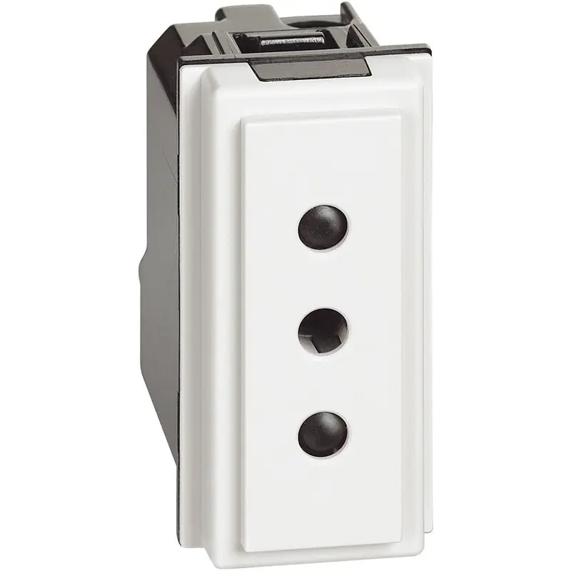 Presa 2 P+T 10 A, 250 Va.c. - interasse 19 mm - alveoli schermati ø 4 mm - 1 modulo, Bianco. Bticino KW4113