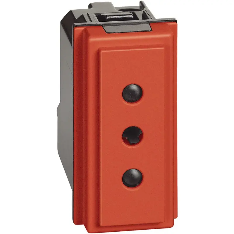 Presa 2 P+T 10 A, 250 Va.c. - interasse 19 mm - alveoli schermati ø 4 mm - 1 modulo, Rosso KR4113. Bticino