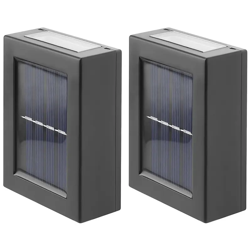 Rexer Camy Set da 2 Applique LED da parete a energia solare con sensore crepuscolare, lampada da esterno resistente alle intemperie, impermeabile IP44, nero, luce bianco caldo 300K, LED sopra e sotto