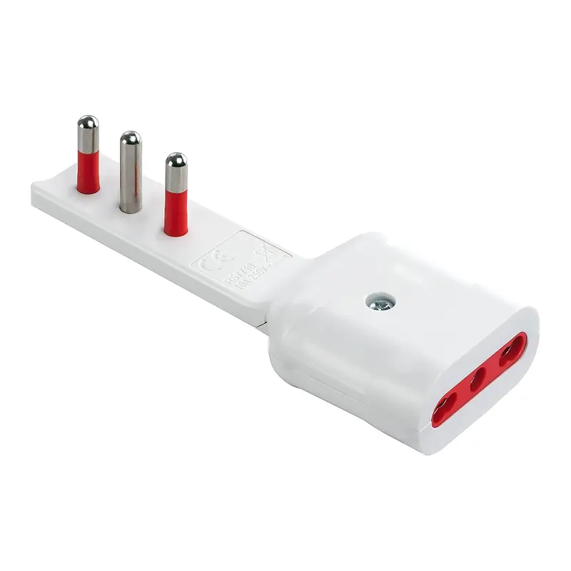 Rosi Emilia Flat Adattatore ultra piatto 90° salva spazio con spina grande 16A e presa 10/16A 2P+T, salvaspazio, sporgenza minima, spessore ridotto, ottimizzazione spazio, 1500W max, bianco