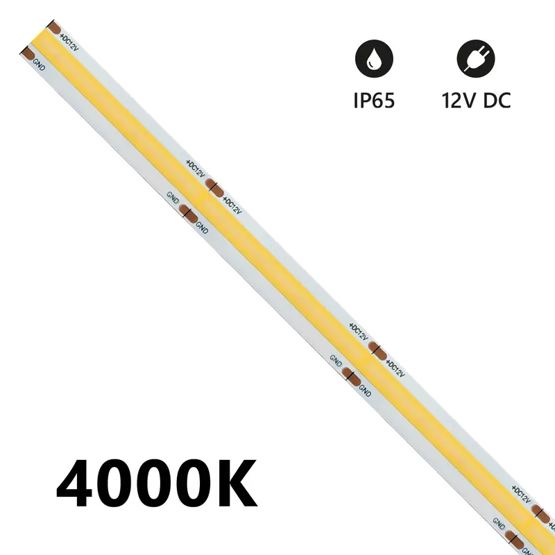 Striscia LED COB IP65 5mt 4000 K 12 V 15 W/m 1400 lm/m