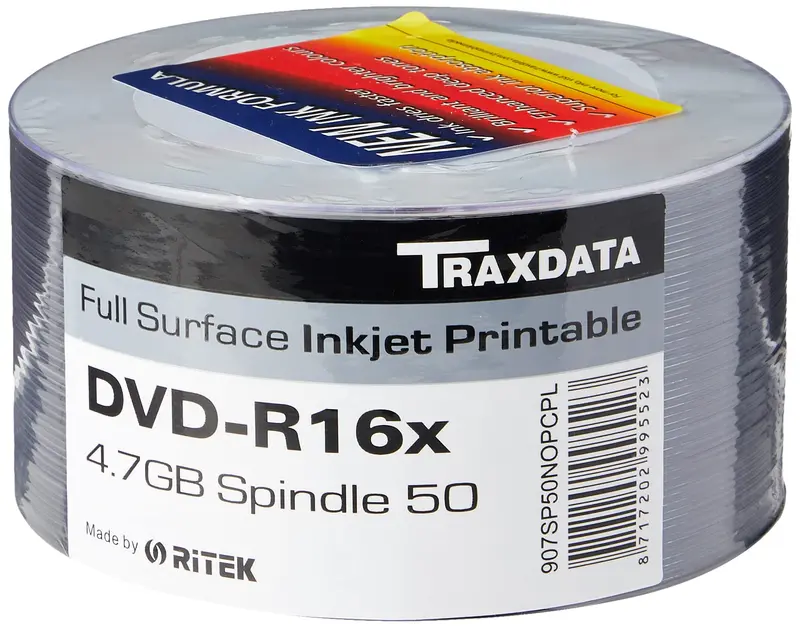 SUPPORTO DVD-R 16X 120MIN 4.7GB PRINTABLE SPINDLE 50PZ TRAXDATA
