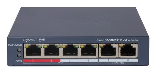 SWITCH HIKVISION SMART MANAGED POE 10/100 L2, 4 10/100M RJ45 POE PORTS, 2 10/100M RJ45 PORT, 802.3AF