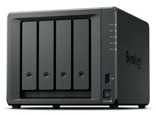 SYNOLOGY NAS TOWER 4X SATA, 2X NVME, MAX 40 CAM, CELERON J4125, 2GB RAM, 2.5GBE, USB 3.2,