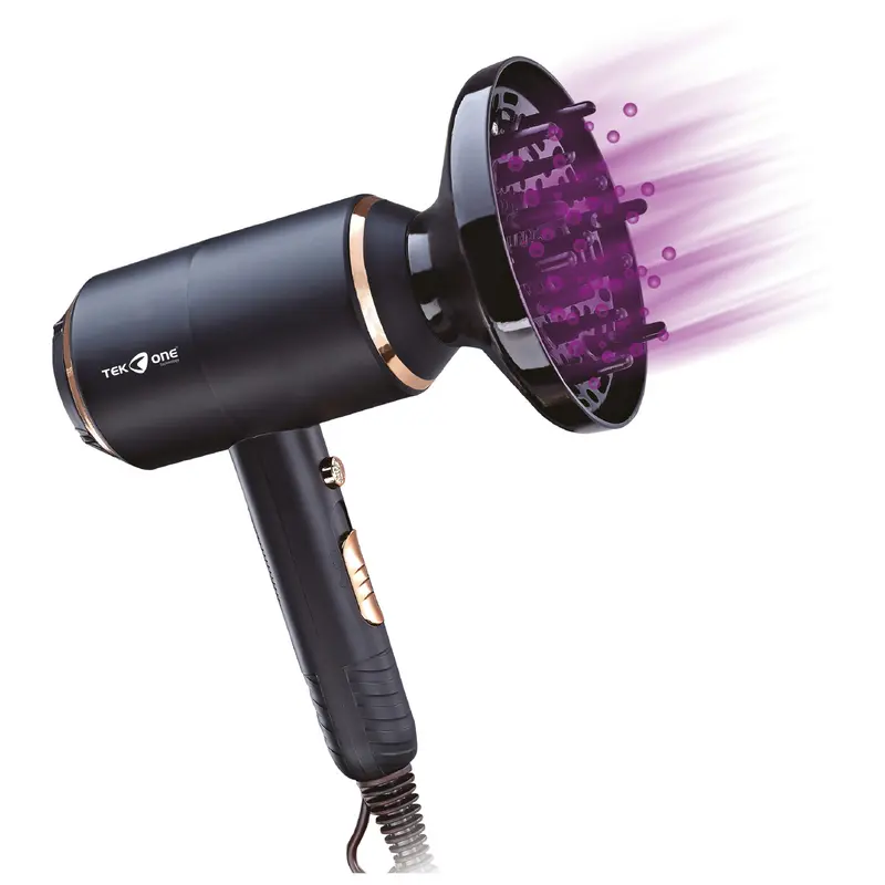 TekOne Asciugacapelli Professionale 3 in 1 con Diffusore e Beccucci - 1400W