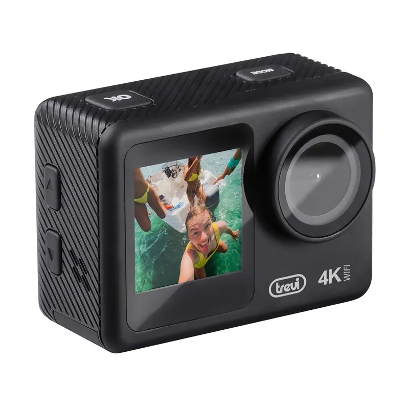 Trevi GO 2550 Videocamera Action Cam 4K Sport Camera Wi-Fi con Custodia Subacquea scafandro impermeabile fino a 30 metri, ripresa 145° doppio display TFT da 2" e frontale 1.33", slow motion 120fps,