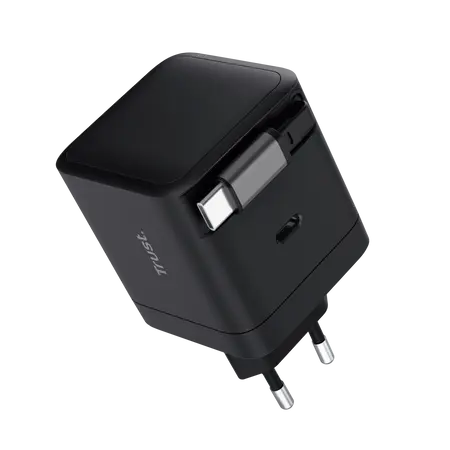 TRUST ALIMENTATORE/CARICABATTERIA 65W 1 PORTE USB-C + CAVO RETRATTILE USB-C - PLASTICA RICICLATA 50