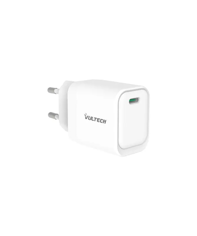 VULTECH CARICATORE ADATTATORE UNIVERSALE, 1 X TYPE-C, PD45 GAN PPS 45W, BIANCO COMPATTO