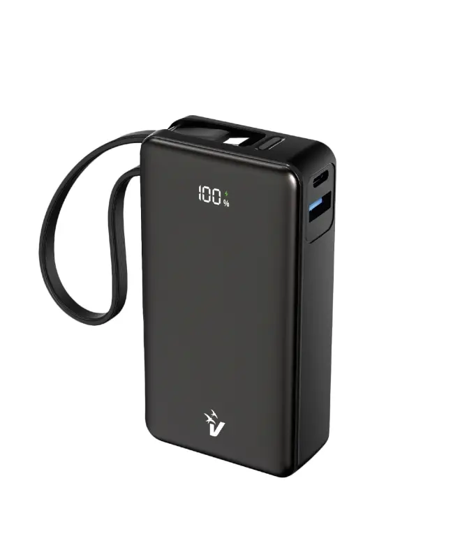 VULTECH POWERBANK CON SCHERMO LCD 10000 MAH USB E TYPE C QUICKCHARGE 35W PPS NERO, CAVO INTEGRATO