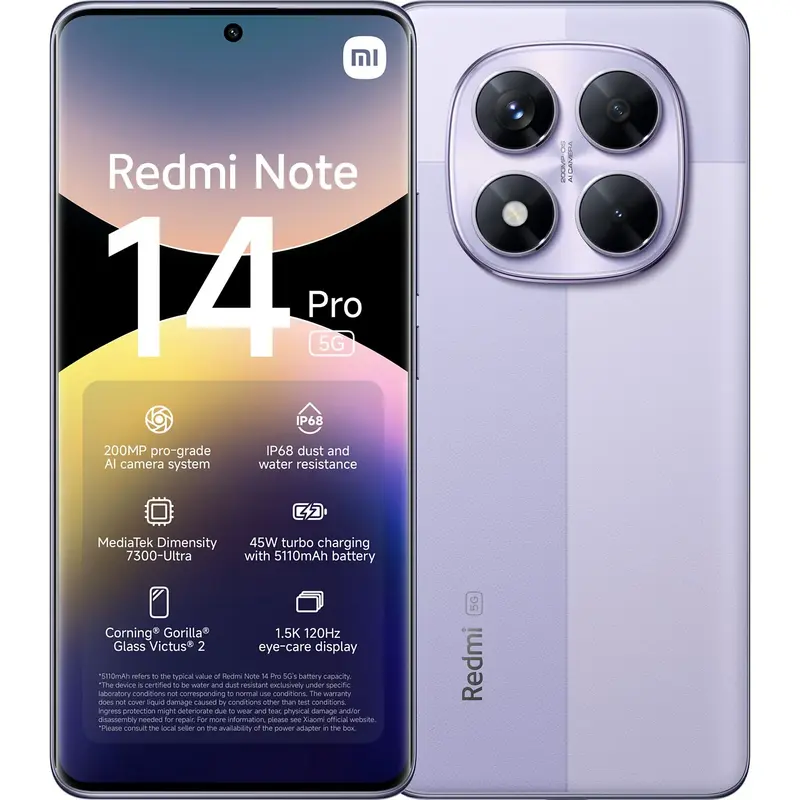XIAOMI REDMI NOTE 14 8+256GB DS 5G LAVENDER PURPLE OEM